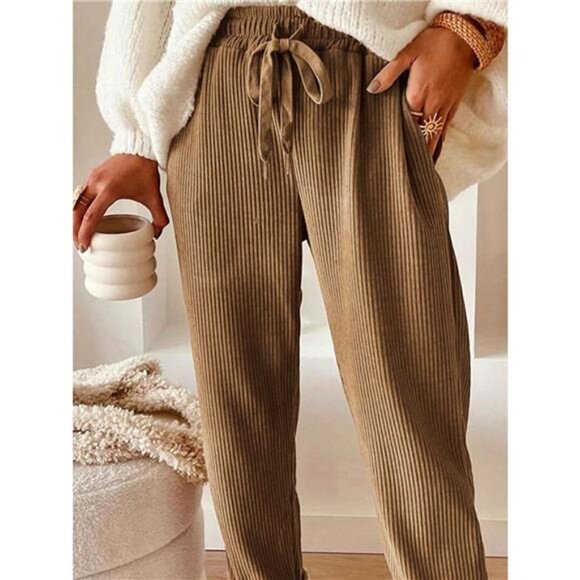 Casual Corduroy Drawstring Waist Pants - Picture 12 of 16